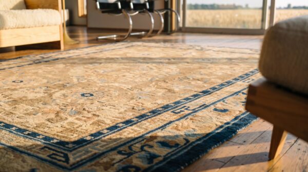 Soft cream color wool pile mid 19th century antique chinese ningxia rug 8 Soft cream color wool pile mid 19th century antique chinese ningxia rug (sku 19987) - in-room detail