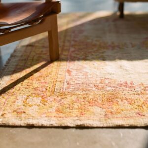 Soft Decorative Yellow Antique Room Size Turkish Oushak Rug (SKU 24806) - in-room detail