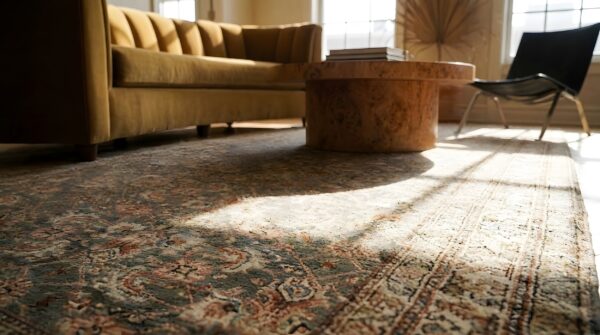 Soft gray antique herati design persian bidjar hallway runner rug (sku 23720) - in-room detail