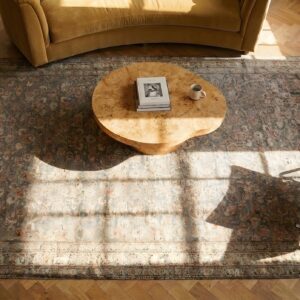 Soft Gray Antique Herati Design Persian Bidjar Hallway Runner Rug (SKU 23720) - styled overhead view