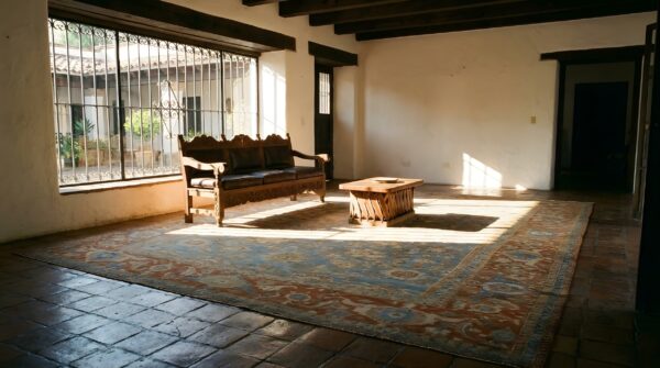 Soft light blue color antique oversized large scale all over design persian sultanabad rug (sku 23846) - room view