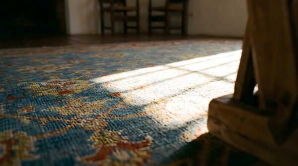Soft light blue color antique oversized large scale all over design persian sultanabad rug (sku 23846) - in-room detail