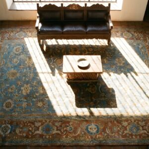 Soft Light Blue Color Antique Oversized Large Scale All Over Design Persian Sultanabad Rug (SKU 23846) - styled overhead view