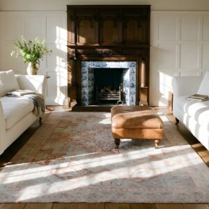 Soft Light Coral Antique Tribal Medallion Design Cotton Agra Rug (SKU 21743) - room view
