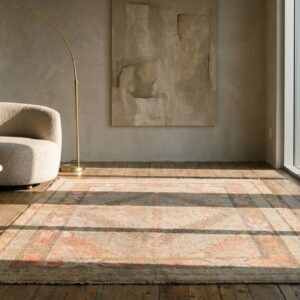 Antique Soft Light Faded Color Geometric Medallion Hand Knotted Pile Khotan Rug (SKU 20043) - room view