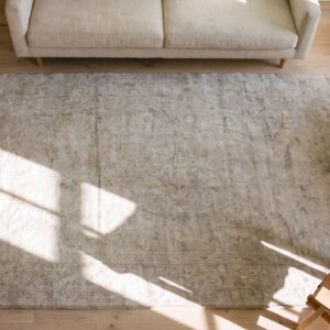 Soft Light Faded Gray Color Antique Cotton Pile Indian Agra Rug (SKU 21358) - styled overhead view