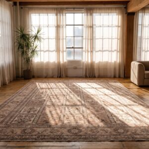 Soft Neutral Color Fine Antique Late 19th Century Large Garden Design Persian Tabriz Rug (SKU 20860) - room view