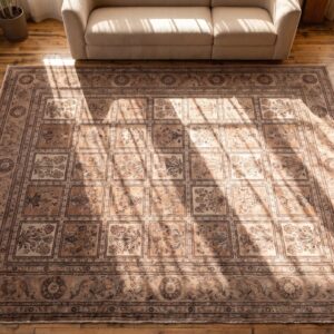 Soft Neutral Color Fine Antique Late 19th Century Large Garden Design Persian Tabriz Rug (SKU 20860) - styled overhead view