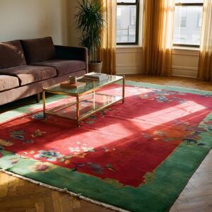 Soft Red Antique Floral Deco Chinese Wool Pile Area Rug (SKU 23868) - room view