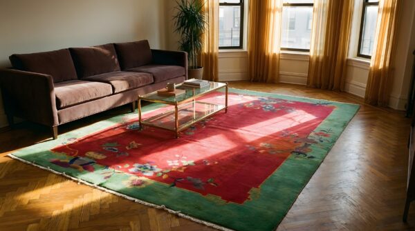 Soft red antique floral deco chinese wool pile area rug 6 Soft red antique floral deco chinese wool pile area rug (sku 23868) - room view