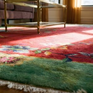 Soft Red Antique Floral Deco Chinese Wool Pile Area Rug (SKU 23868) - in-room detail