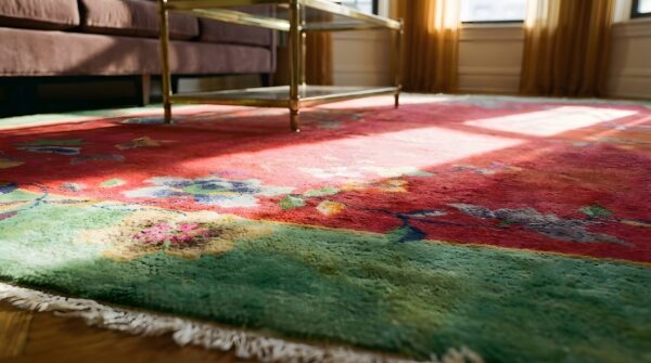 Soft red antique floral deco chinese wool pile area rug 7 Soft red antique floral deco chinese wool pile area rug (sku 23868) - in-room detail