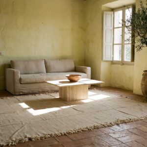 Antique Solid Abstract Flat Woven Ivory Cream Color Persian Room Size Kilim Rug (SKU 19556) - room view
