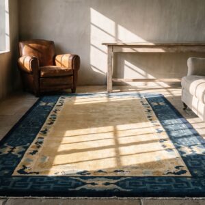 Solid Ivory Open Field Antique Small Geometric Peking Chinese Rug (SKU 20911) - room view