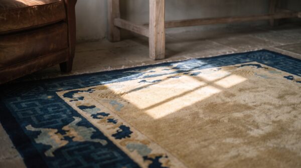 Solid ivory open field antique small geometric peking chinese rug 6 Solid ivory open field antique small geometric peking chinese rug (sku 20911) - in-room detail