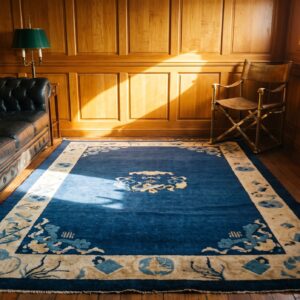 Solid Open Blue Color Field Antique Chinese Floral Medallion Pattern Peking Rug (SKU 22998) - room view