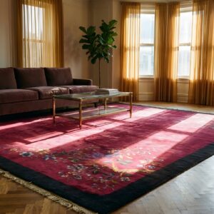 Solid Open Deep Red Color Field Antique Chinese Art Deco Rug (SKU 25200) - room view