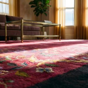 Solid Open Deep Red Color Field Antique Chinese Art Deco Rug (SKU 25200) - in-room detail