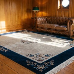Solid Open Ivory Gray Color Field Antique Chinese Peking Room Size Rug (SKU 22848) - room view