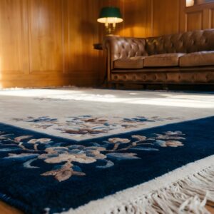 Solid Open Ivory Gray Color Field Antique Chinese Peking Room Size Rug (SKU 22848) - in-room detail