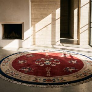 Antique Solid Red Open Field Round Chinese Art Deco Rug (SKU 22093) - room view