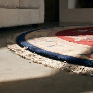 Antique Solid Red Open Field Round Chinese Art Deco Rug (SKU 22093) - in-room detail
