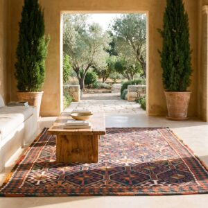 Antique Soumak Persian Geometric Rug (SKU 25089) - room view