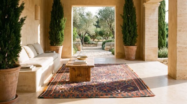 Antique soumak persian geometric rug (sku 25089) - room view