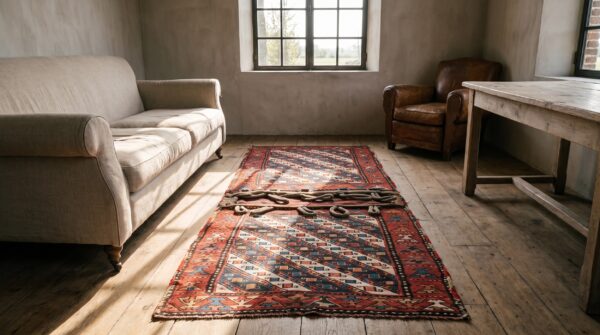 Antique soumak small scatter size wool rug (sku 22454) - room view