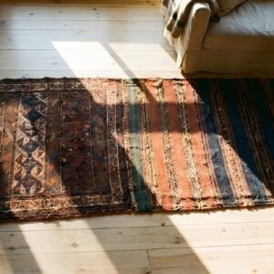 Antique Soumak Type Weave Persian Tribal Geometric Flat Weave Bags (SKU 25156) - styled overhead view