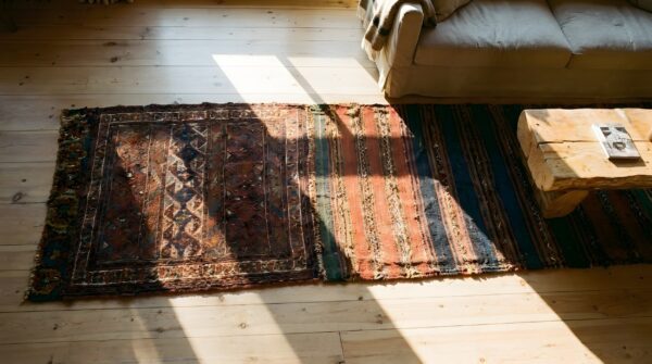 Antique soumak type weave persian tribal geometric flat weave bags 2 Antique soumak type weave persian tribal geometric flat weave bags (sku 25156) - styled overhead view