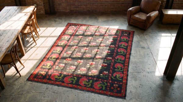 Antique spanish - cuenca carpet spanish knotted rug 2 Antique spanish - cuenca carpet spanish knotted rug (sku 17171) - styled overhead view