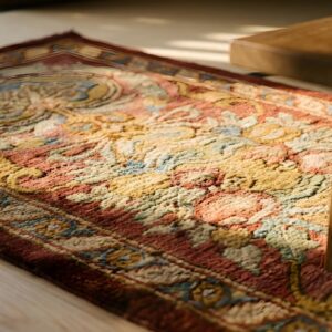Antique Spanish Cuenca Coral Hallway Runner Rug Allover Floral (SKU 24869) - in-room detail
