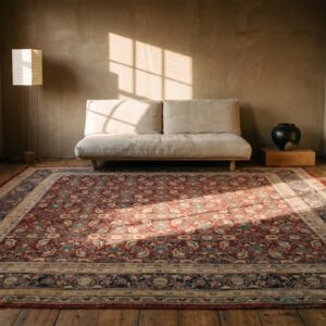 Antique Square Agra Rug with Allover Herati Pattern in Coral (SKU 18674) - room view