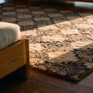 Antique Square Allover Geometric American Folk Art Hooked Rug (SKU 20576) - in-room detail
