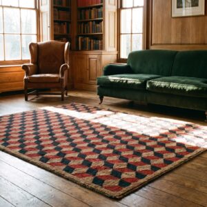 Antique Square Allover Geometric Wool & Cotton Hooked Loop Pile 1925 Rug (SKU 20494) - room view