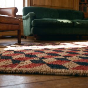 Antique Square Allover Geometric Wool & Cotton Hooked Loop Pile 1925 Rug (SKU 20494) - in-room detail