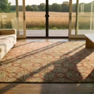 Antique Square Allover Geometric Pattern American Hooked Rug (SKU 25028) - room view
