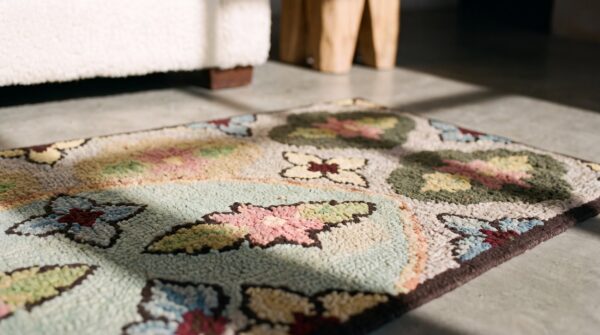 Antique square american hooked rug american knotted 9 Antique square american hooked rug american knotted (sku 17179) - in-room detail