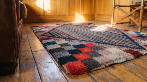 Antique square american hooked rug america multicolor 1920s (sku 20476) - in-room detail