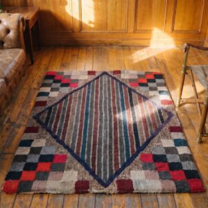 Antique Square American Hooked Rug America Multicolor 1920s (SKU 20476) - styled overhead view