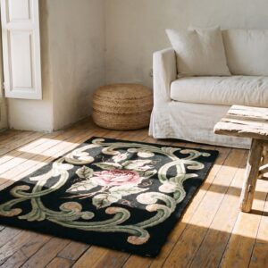 Antique Square American Hooked Rug American Black 1920s (SKU 20548) - room view