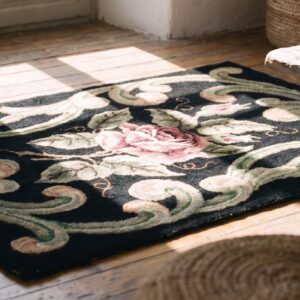 Antique Square American Hooked Rug American Black 1920s (SKU 20548) - in-room detail