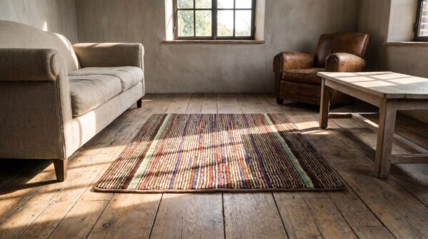Antique square american hooked rug multicolor 1890s (sku 20483) - room view