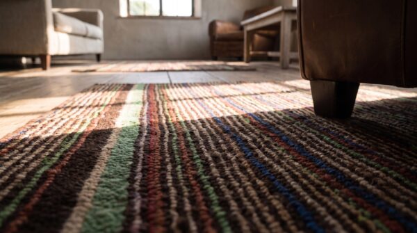 Antique square american hooked rug multicolor 1890s (sku 20483) - in-room detail