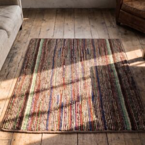 Antique Square American Hooked Rug Multicolor 1890s (SKU 20483) - styled overhead view