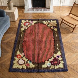 Square Wool Antique American Hooked Small Scatter Size 1935 Rug (SKU 17634) - styled overhead view