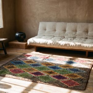 Square American Multicolor Hooked 1930s Wool Antique Rug (SKU 20538) - room view