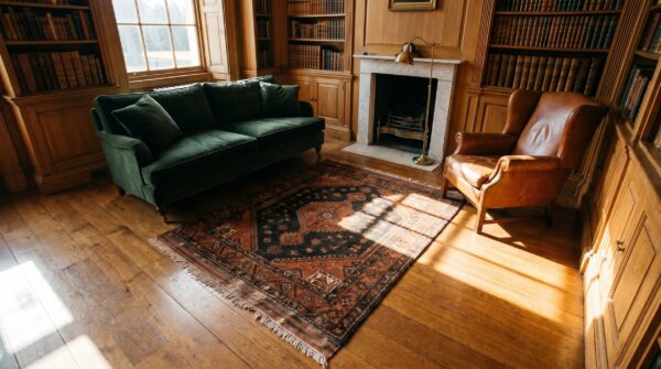 Antique square baluch persian rug - small tribal geometric scatter size 11 Antique square baluch persian rug - small tribal geometric scatter size (sku 17704) - room view