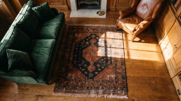 Antique square baluch persian rug - small tribal geometric scatter size 2 Antique square baluch persian rug - small tribal geometric scatter size (sku 17704) - styled overhead view